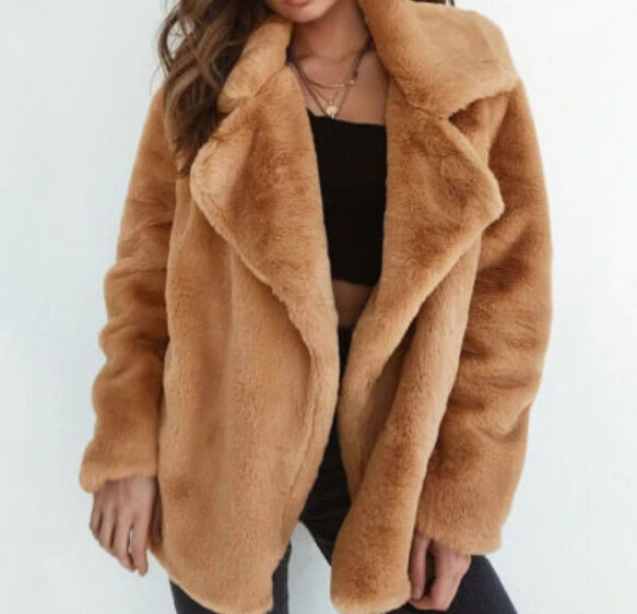 

Fleece Fur Jacket Outerwear Tops Winter Warm Hooded Fluffy Coat Fashion Women Outwear Coat