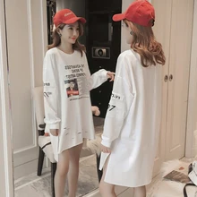 4952 Весна Осень Корейская мода белая футболка с длинным рукавом для женщин плюс размер отверстие Круглый вырез Футболка Femme уличная хип-хоп