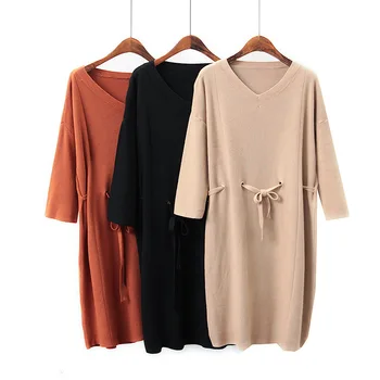 

Women Wholesale 2018 Autumn And Winter V-neck Drawstring Knitted Dress