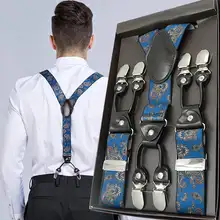 125 см мужские подтяжки с принтом пейсли высокие эластичные регулируемые 6 зажимов ремень повседневные мужские брюки подтяжки рубашка держатель