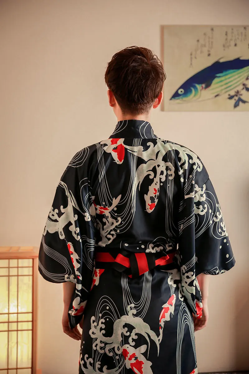 Summer Male Koi Fish Wave Kimono Festival Traditional Bathrobe Dress Cosplay Samurai Kimono Costumes