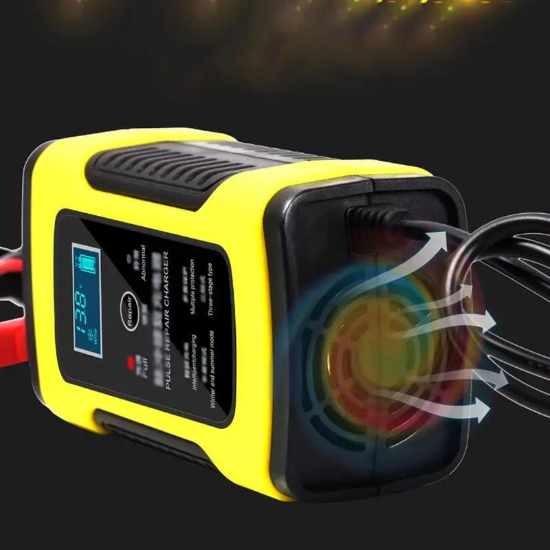 12V 6A Digital Display Motorcycle Pulse Repair Charger Car Battery Charger for Auto With LCD Display Lead-Acid Battery Charger