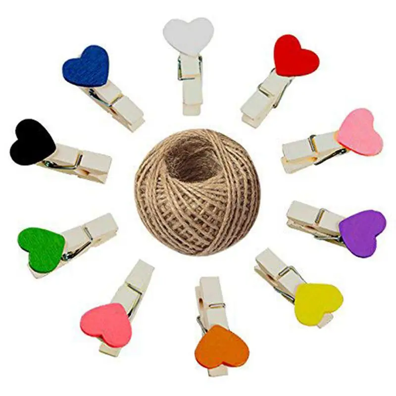 100 Pcs Heart Shape Clothespins Mini Colored Wooden Clothespins Photo Paper Pegs Photo Clips