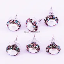 10 пар натуральный жемчуг серьги проложить разноцветные стразы 12 мм Круглой Формы Серьги гвоздики для женщин