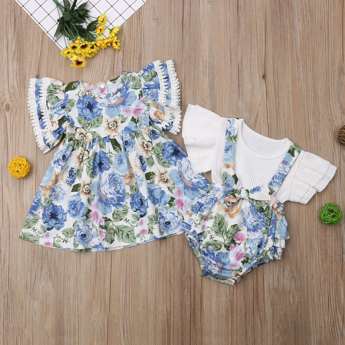 

Pudcoco Sister Match Kid Baby Girl Floral Ruffle Dress Top Shirt Bib Shorts Outfit Clothes Set
