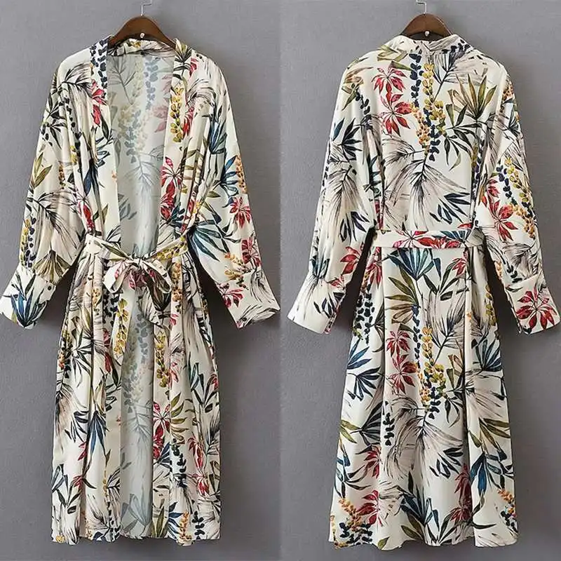 

Women's Floral Cardigan Blouse 2019 ZANZEA Long Sleeve Shirts Belted Female Casual Kimono Blusas Cover up Top Print Capes
