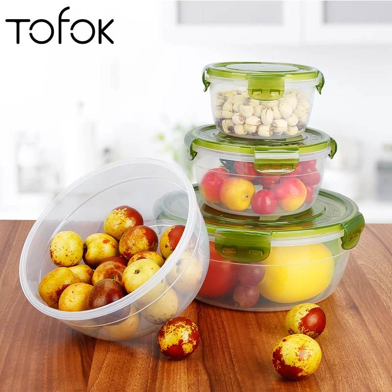 

Tofok Lunch Box Transparent Sealed Microwavable Round Crisper Kitchen Sorting Container Food Storage Box Tableware Dinnerware