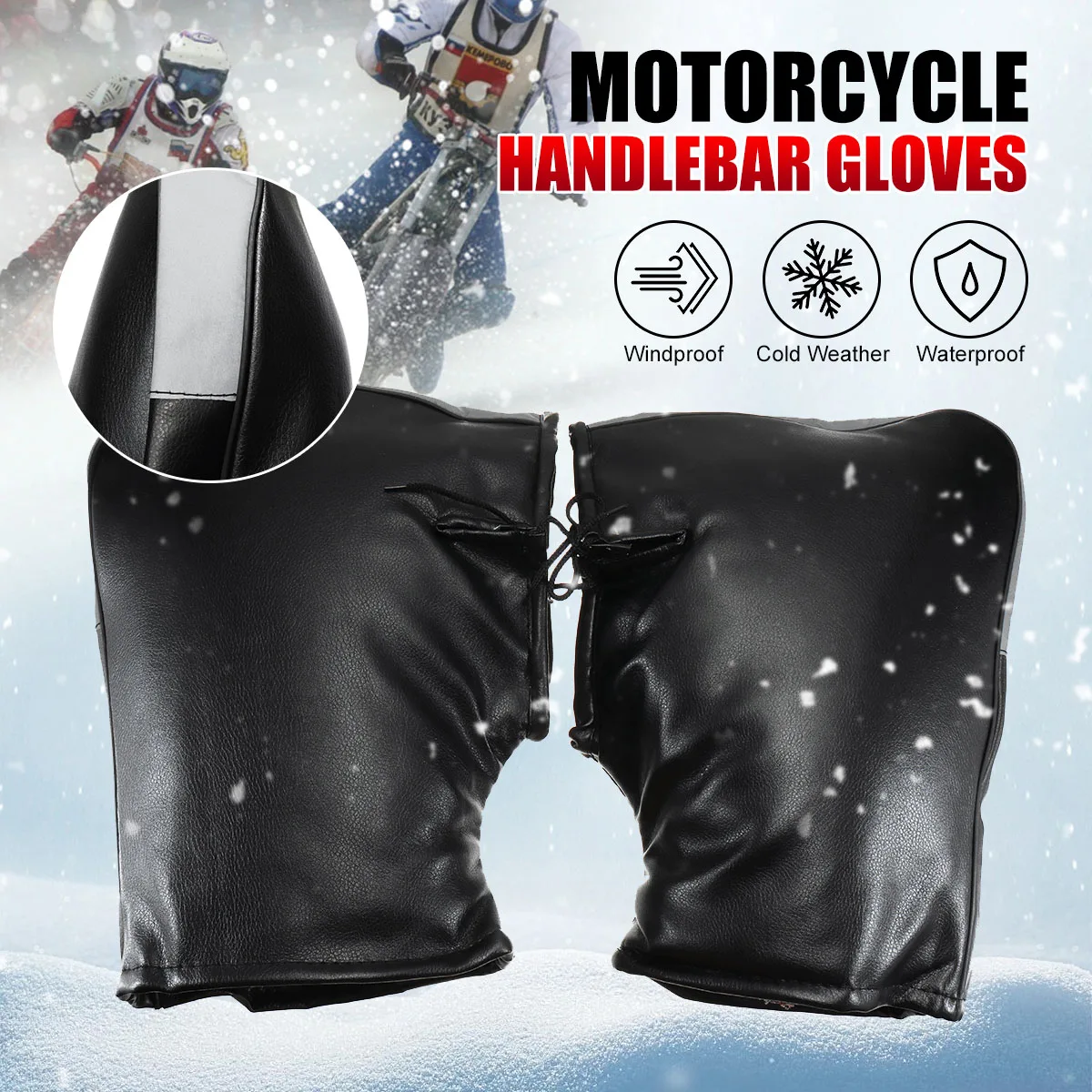 

Pair Windproof Motorcycle Handlebar Gloves with Reflective Stripe Waterproof Winter Warm Motorbike Handle bar Hand Cover Muffs