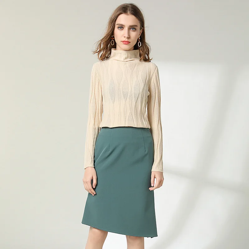 

Long Sleeve Half turtleneck Rendering sweater Temperament Knitting high-quality 50%wool blended pullover sweater women1911