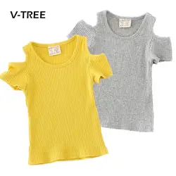Новая одежда для маленьких девочек, летние футболки для девочек, футболка с открытыми плечами, блузка, топы для маленьких детей, футболки