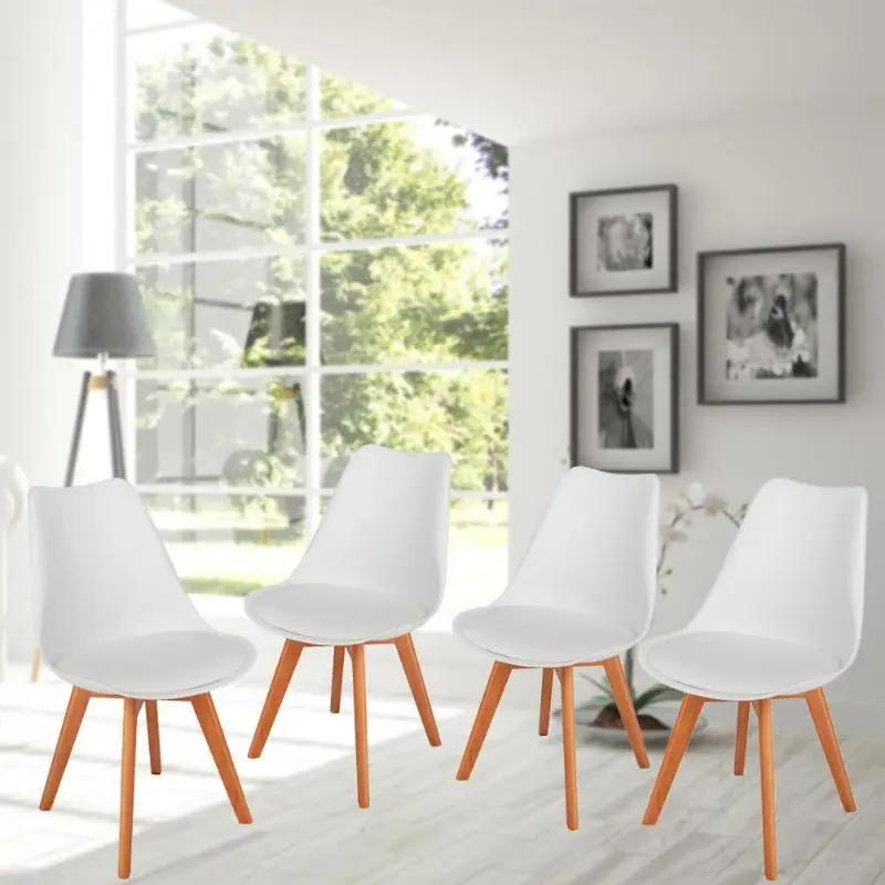 

4Pcs Soft Pad Leisure Chair Wooden Leg Living Room Stool Home Hotel Restaurant Dining Furniture Nordic Backrest Chair