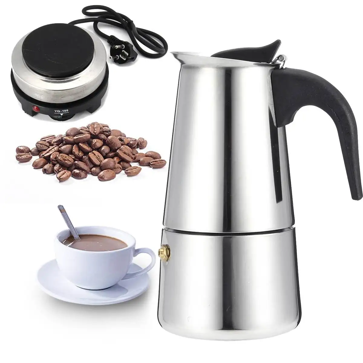 Beste 200 450ml Draagbare Espresso Koffiezetapparaat Moka Pot Rvs met Elektrische kachel Filter Percolator Koffie Brouwer Waterkoker pot