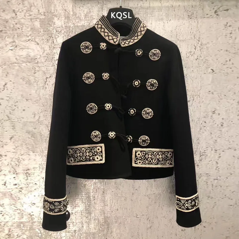 

2019 Spring Luxury Vintage Embroidery Women Formal Jacket Coat Runway Designer Double Breasted Female Party Overcoat Clothes