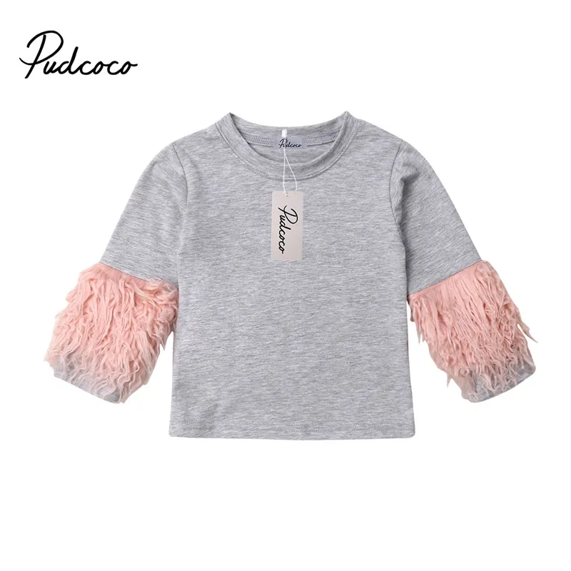 

1-6Y Children Toddler Baby Girls T-Shirts Fashion Kids bebe girl Spring Autumn Clothes Pink fuzzy Long Sleeve tee t shirts Tops