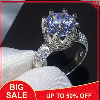 

Fashion crown ring 925 Sterling silver Engagement wedding band rings for women 5ct Clear AAAAA zircon crystal Bijoux