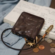 2019 Genuine Leather Wallet Women Men Vintage Handmade Short Small Bifold Zipper Wallets Purse Female Male With Coin Pocket Bag jamarna wallet women genuine leather small women purses with double zipper pocket mini wallet female with coin purse short red