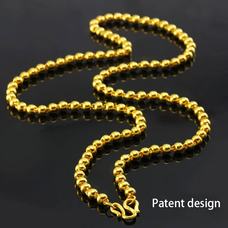 

Vietnam Alluvial Gold Necklace Concise Gold Round 4-10mm Buddha Beads Necklace Jewelry for Women Men