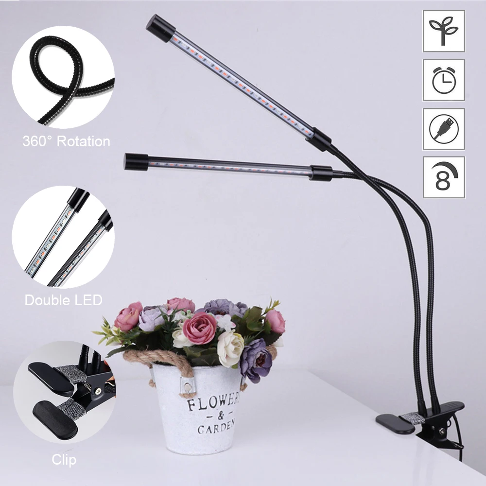 

Plant Fill light Double lamp Clip Table Lamp LED 10W 3 Light Color 8 Level Dimming USB Plug Led Desk Lamp for Foyer Bedroom