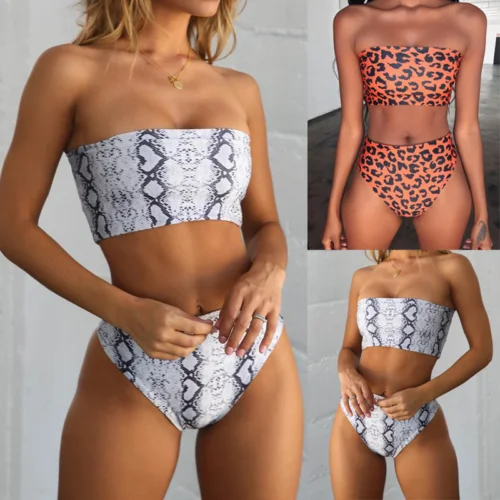

2019 Fashion sexy Lady Python pattern Women Bikini Set Swimwear High Waist Push Up Top Bathing Suit Swimwear Beachwear Two-Piece