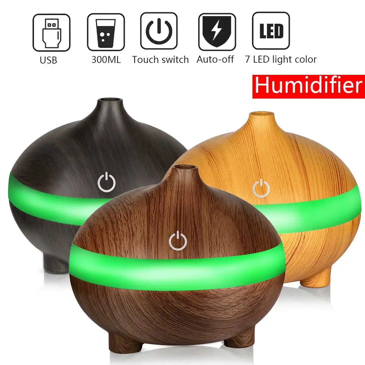 

Aroma Diffuser 7-Color LED Night Ultrasonic Air Humidifier Essential Oil Aromatherapy Cold Mist Purifier for Office Home Car USB