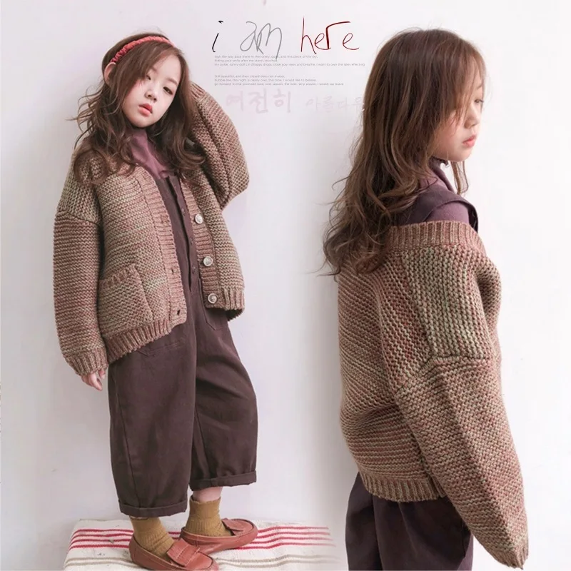 

fashion Autumn Loose Coat New Pattern Children's Korean Colour Buckle Pocket Girl Children Cardigan