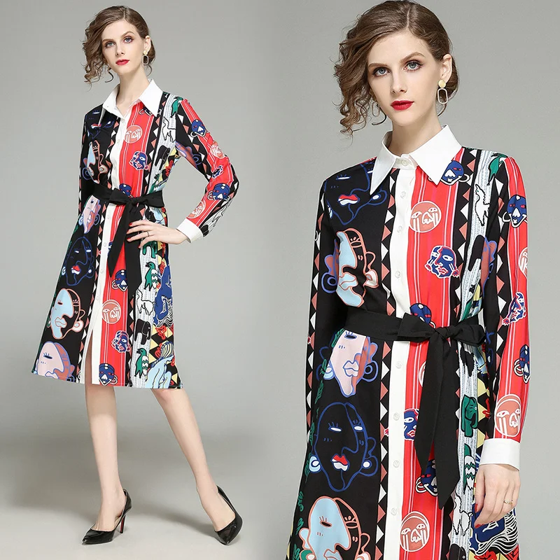 

Runway Vestidos Women's Flower Print 2019 Spring summer strp Dresses Elegant Black white
