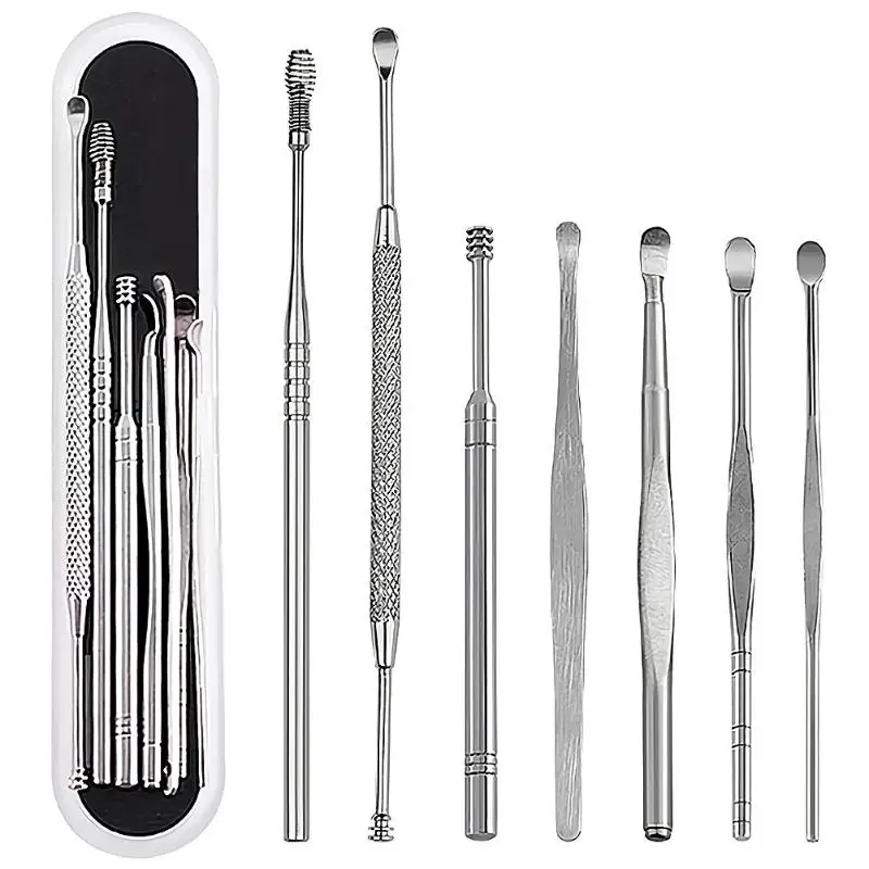 

7pcs/set Ear Wax Pickers Stainless Steel Earpick Wax Remover Curette Ear Pick Cleaner Ear Cleaner Spoon Care Ear Clean Tool