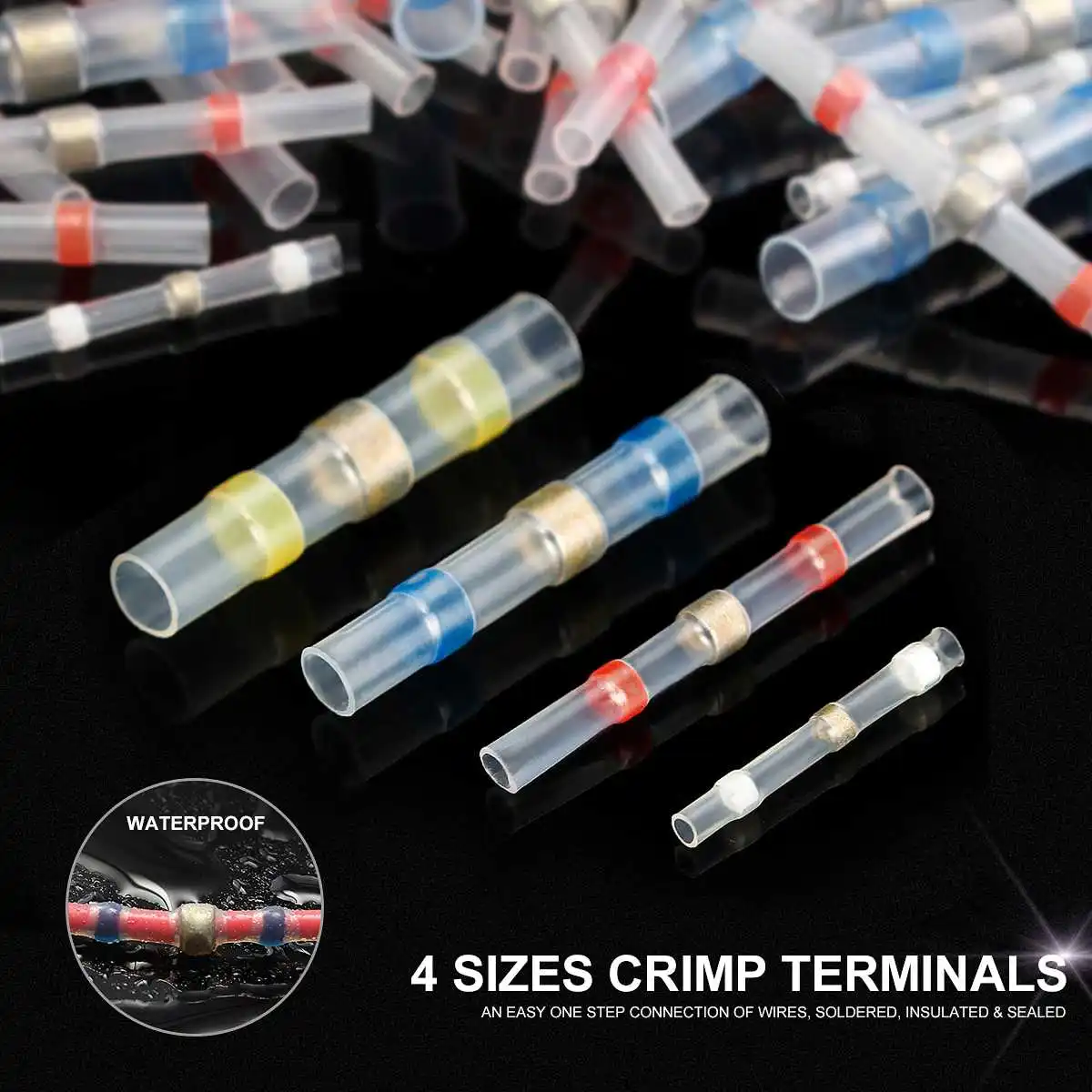 

50PCS 26-10AWG Waterproof Heat Shrink Splice Wire Connector Soldering Sleeving Kit Insulative Terminal Wire Cable Butt Connector