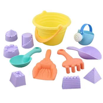 

12PCS Funny Soft Beach Sand Game Castle Toys Set with Watering Can Bucket Molds Shovel Rake Spoon for Kids Children Boys Girls