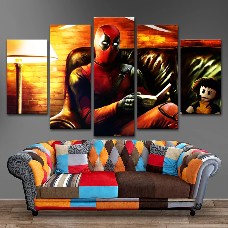 

Canvas Print Modular Picture 5 Panels Wall Art Movie Deadpool Poster Modern Decorative Living Room Or Bedroom Decor Framework