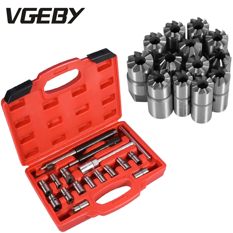 17 PC Diesel Injector Seat Cutter Cleaner Universal Injector Reface Reamer Tool 