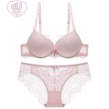 

New Product Girl Gather Together Sexy Lingerie Lace Push Up Women Bra Set On Thin Down Thickness Bow Underwear Comfortable Bras