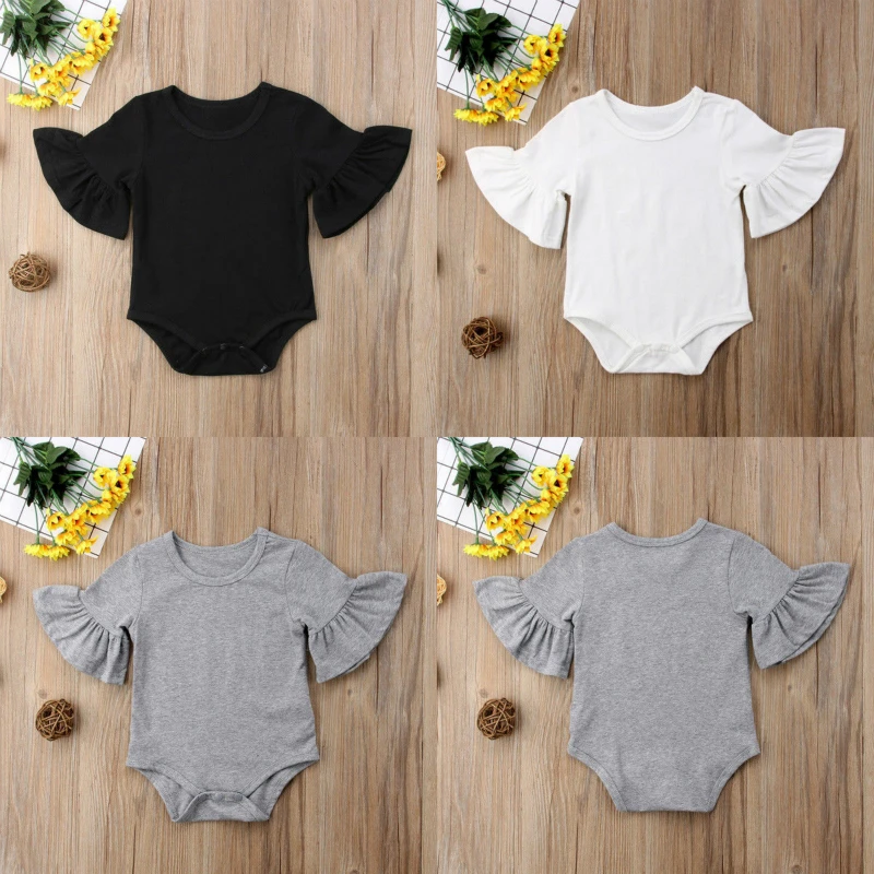 

Solid Flare Short Sleeve Baby Clothes Girl&Boy Cotton Solid Soft Cotton Baby Romper Jumpsuit Summer Outfit New Born Baby Clothes