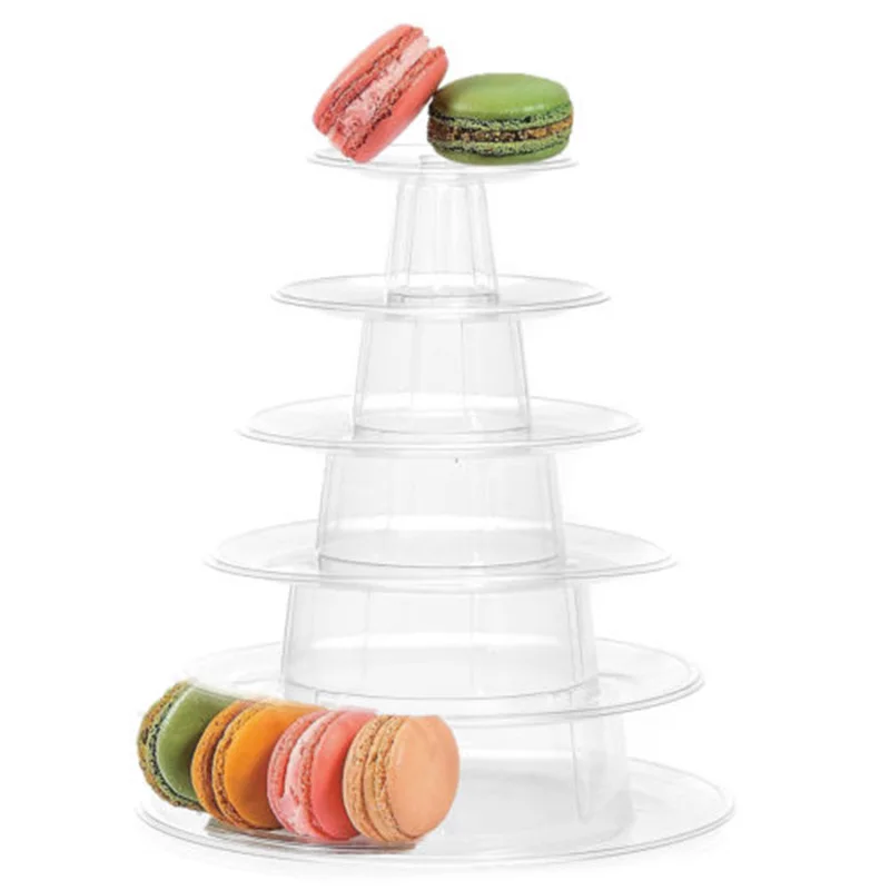 6 Ряды раундов прозрачный Macaron миндальное печенье башня Пирамида стойки, держащих букет невесты на свадьбе, стойка-витрина для тортов Регулируемые Уровни