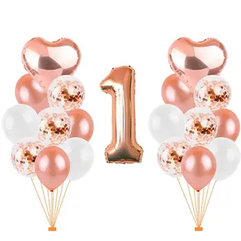 

Taoup 19pcs First Happy Birthday Balloosn Set 1st Baby Shower Number 1 Year Latex Balloons Confetti Number Ballons Accessories