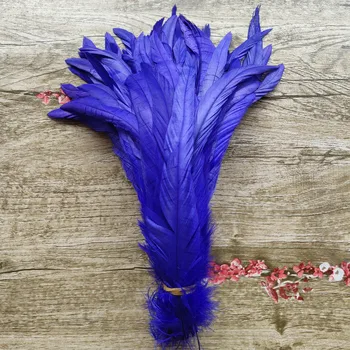 

Hot sale! 100pcs/lot beautiful blue Dyed Rooster Tail Feathers 14-16''/35-40cm diy jewelry holiday party supplies