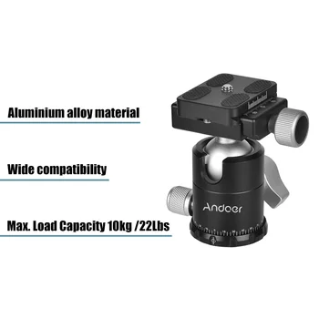 

Andoer Aluminium Alloy Max. Load Capacity 10kg /22Lbs Ball Tripod Head Monopod With Quick Release Plate For Canon Cameras DSLR