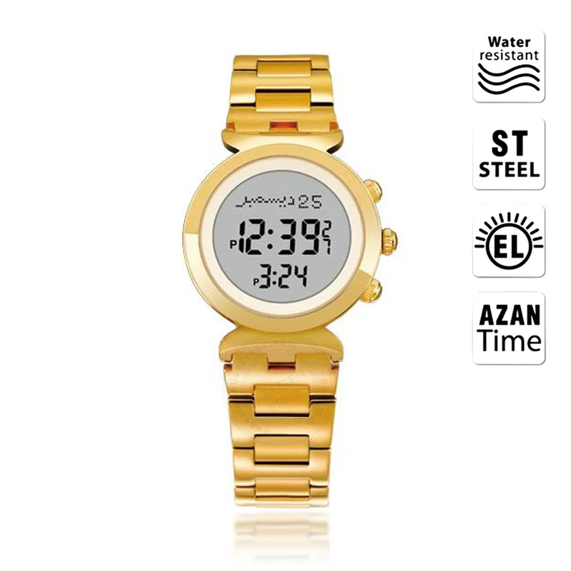 

Leahter Box Harameen Muslim Lady Watch Prayer Azan Wristwatch Islamic gift for Woman Auto Qibla Athan clock Lady bracelet Watch