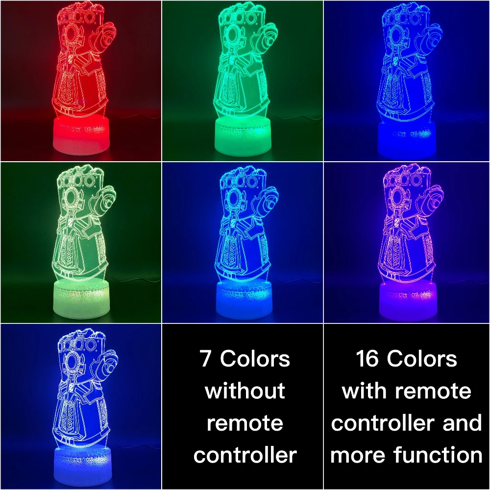  3d Led Night Light Lamp Marvel Thanos Glove Design Home Decoration Crafts Boys Bedroom Nightlight C - 33004066286