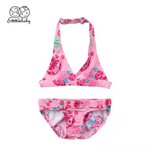 Модный летний пляжный купальный костюм для маленьких девочек, бикини с цветочным принтом, купальный костюм, купальный костюм, 2 предмета