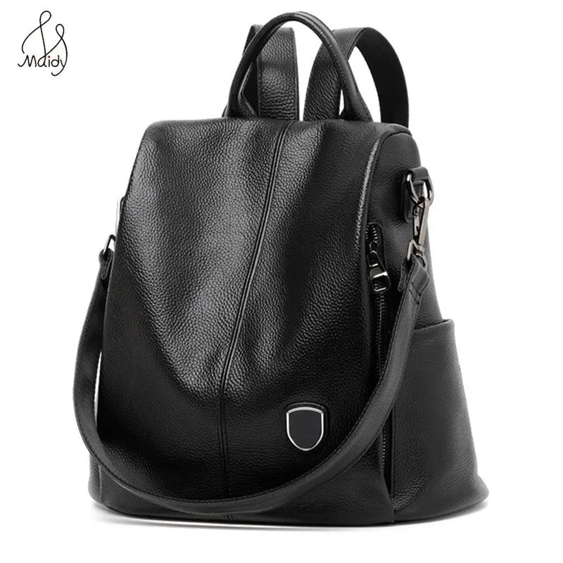 buy Women Genuine Cow Leather Shoulder Bag Multifunction Black Backpack Shoulder Large Backpacks Mochila School Bags Teenagers Maidy
