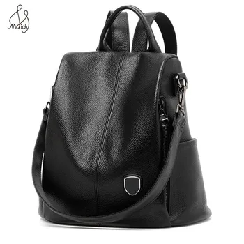 

Women Genuine Cow Leather Shoulder Bag Multifunction Black Backpack Shoulder Large Backpacks Mochila School Bags Teenagers Maidy
