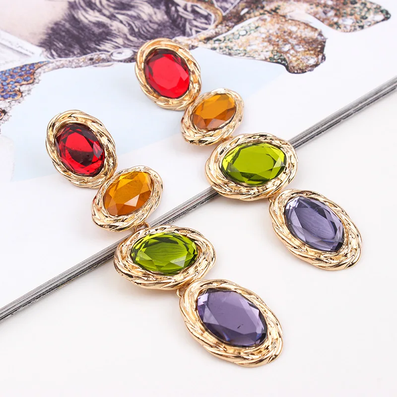 

UAM 2019 Hot Sale New Fashion Colorful Crystal Drop Earrings Long Gold Color Shiny Trendy Women Party Statement Jewelry Gifts