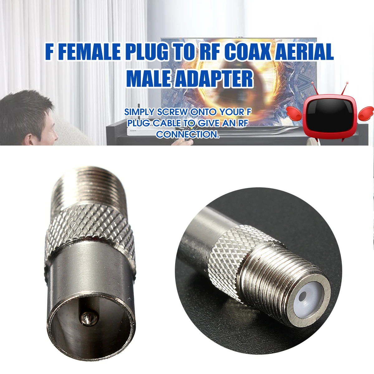 Buy HOT 3PC Silver F Type Female Screw Plug To TV