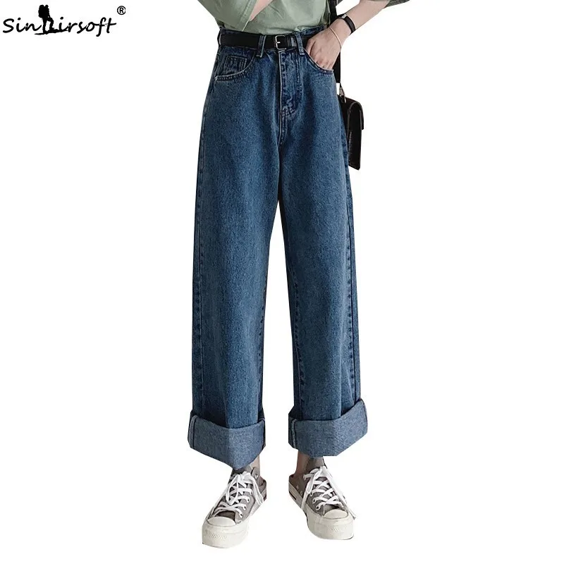 

Denim Wide Leg Pants Women 2019 Summer Female Elastic High Waist Trousers Vintage Loose Full Length Jeans Highstreet Fashion