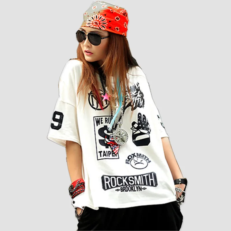 

harajuku t shirt women Short Sleeves tshirt Punk Rock Letter Print Kpop Hipster Tops Hip Hop Streetwear gothic tee shirt femme