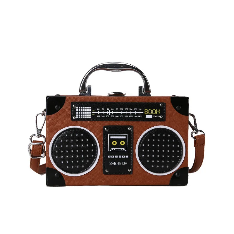 

2019 New Personality Radio Shoulder Bag Trend Creative Handbag Wild Mini Box Slung Female PU Leather Crossbody Bags For Women