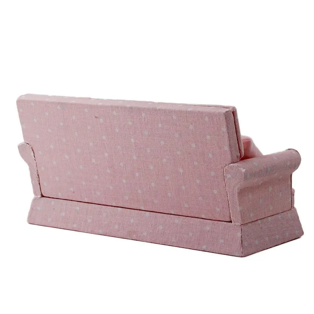 جديد وصول 1:12 دمية مصغرة أثاث غرفة المعيشة ثلاثة مقاعد الأريكة أريكة طقم الوسادة الوردي