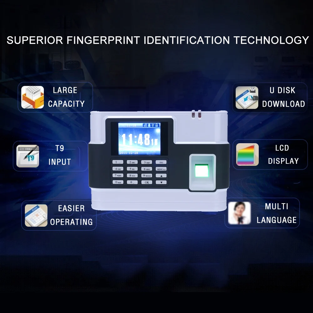 Биометрический отпечаток пальца машина для регистрации паролей работник проверка-в рекордер TCP/IP 2,8 дюймовый ЖК-экран DC 9V посещаемость времени