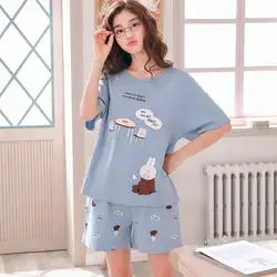 MISSKY для женщин пижамные комплекты короткий рукав прекрасный узор мягкий хлопок домашний костюм женская одежда пижамы для лета
